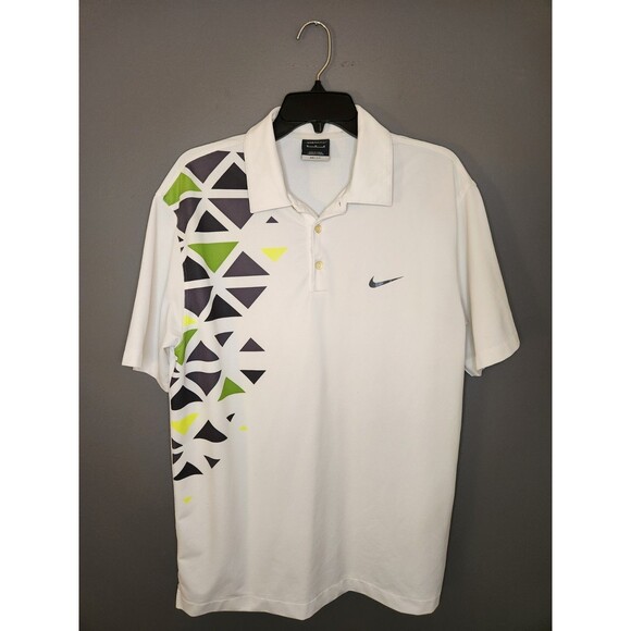 Nike Golf Shirt Men's M White Short Sleeve Polo Dri-Fit Stretch Geometric‎ Print - Picture 2 of 4